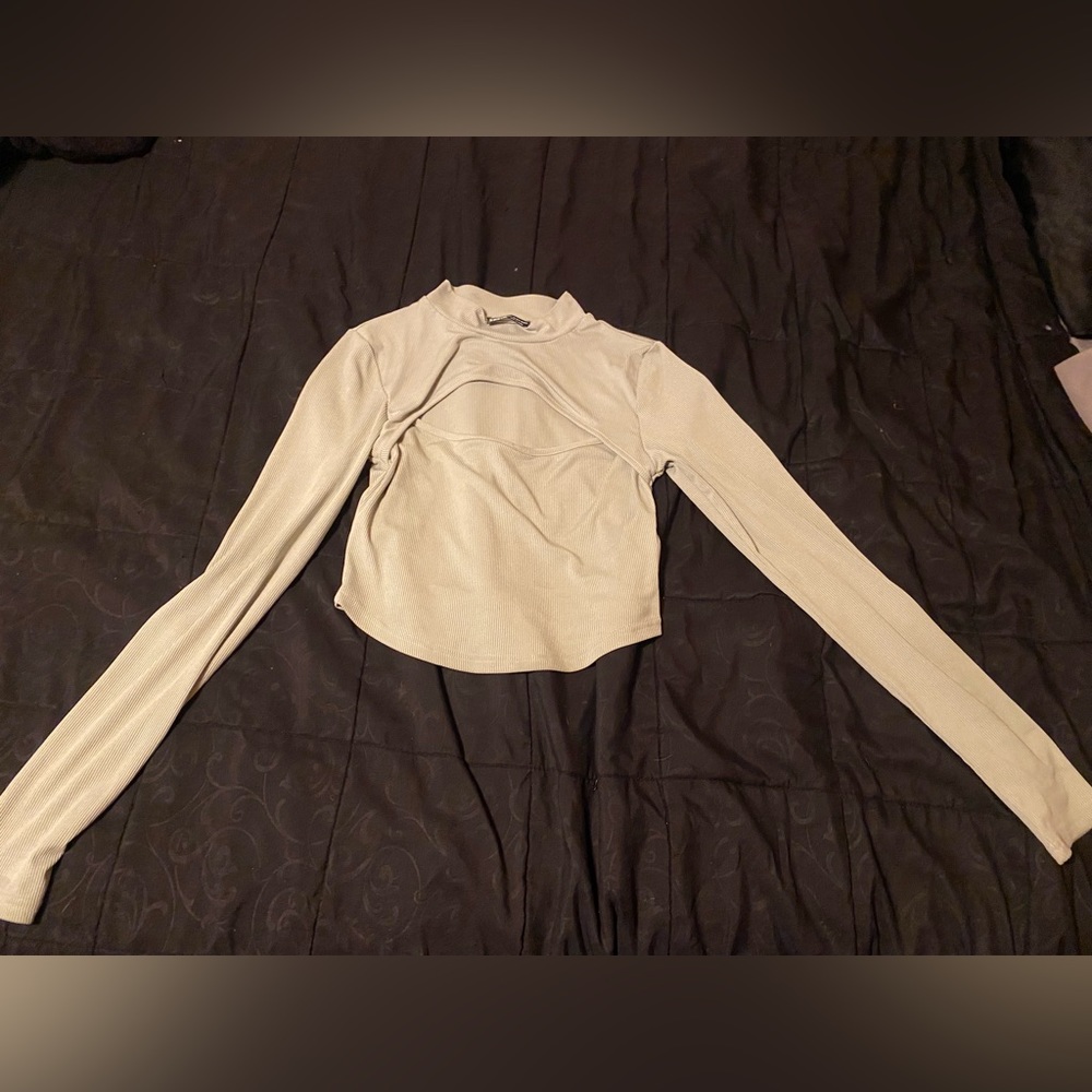 Light sage green SHEIN crop slit top